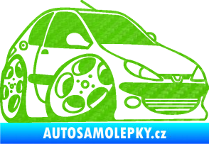 Samolepka Peugeot 206 karikatura pravá 3D karbon zelený kawasaki