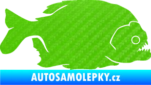 Samolepka Piraňa 001 pravá dravá ryba 3D karbon zelený kawasaki
