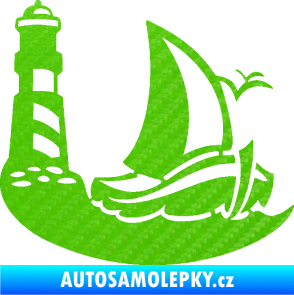 Samolepka Plachetnice 005 pravá s majákem na moři 3D karbon zelený kawasaki