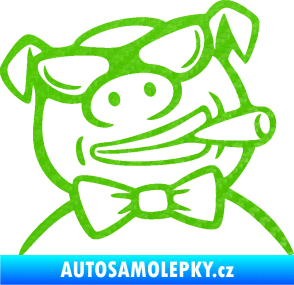 Samolepka Prase 005 pravá s doutnikem 3D karbon zelený kawasaki