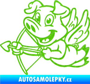Samolepka Prase 005 levá s křídly a lukem 3D karbon zelený kawasaki