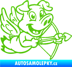 Samolepka Prase 005 pravá s křídly a lukem 3D karbon zelený kawasaki