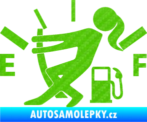 Samolepka Prázdná nádrž 002 palivoměr, varianta s ženou 3D karbon zelený kawasaki