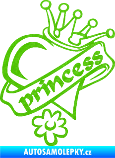 Samolepka Princess nápis v srdíčku 3D karbon zelený kawasaki