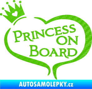 Samolepka Princess on board nápis s korunkou 3D karbon zelený kawasaki