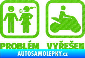 Samolepka Problém? Vyřešen 005 motorkář 3D karbon zelený kawasaki