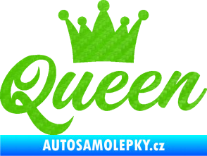 Samolepka Queen nápis s korunou 3D karbon zelený kawasaki