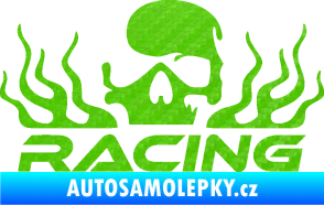Samolepka Racing nápis s lebkou levá 3D karbon zelený kawasaki