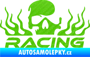 Samolepka Racing nápis s lebkou pravá 3D karbon zelený kawasaki