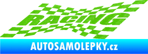 Samolepka Racing nápis v šachovnici 3D karbon zelený kawasaki