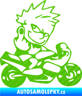 Samolepka Rošťák na motorce pravá f*ck 3D karbon zelený kawasaki