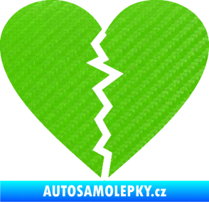 Samolepka Rozbité srdce 001  3D karbon zelený kawasaki