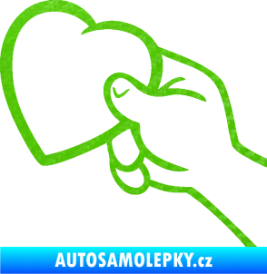 Samolepka Ruka se srdíčkem levá 3D karbon zelený kawasaki