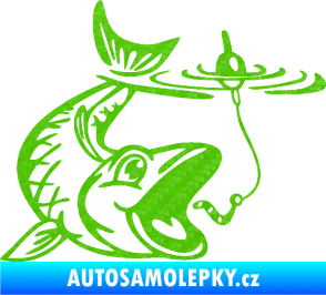 Samolepka Ryba s návnadou 004 pravá 3D karbon zelený kawasaki