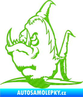 Samolepka Ryba zubatá levá piraňa 3D karbon zelený kawasaki