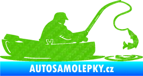 Samolepka Rybář 017 pravá rybolov v lodičce 3D karbon zelený kawasaki