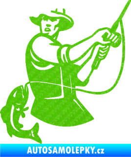 Samolepka Rybář 024 levá úlovek 3D karbon zelený kawasaki