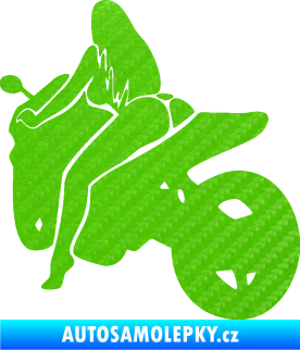 Samolepka Sexy žena na motorce levá 3D karbon zelený kawasaki