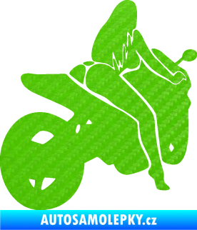 Samolepka Sexy žena na motorce pravá 3D karbon zelený kawasaki