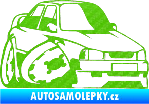 Samolepka Škoda 130 karikatura pravá 3D karbon zelený kawasaki