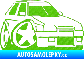 Samolepka Škoda Favorit karikatura pravá 3D karbon zelený kawasaki
