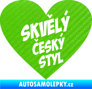 Samolepka Skvělý český styl srdce 3D karbon zelený kawasaki