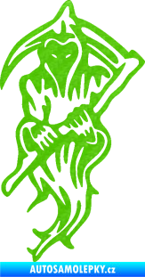 Samolepka Smrtka 010 levá v kápi s kosou 3D karbon zelený kawasaki