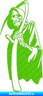 Samolepka Smrtka s kosou levá 3D karbon zelený kawasaki