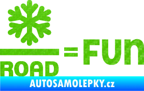 Samolepka Snow road fun nápis s vločkou 3D karbon zelený kawasaki