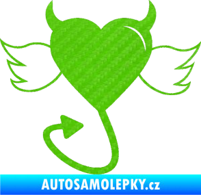 Samolepka Srdce anděl ďábel 002 levá 3D karbon zelený kawasaki