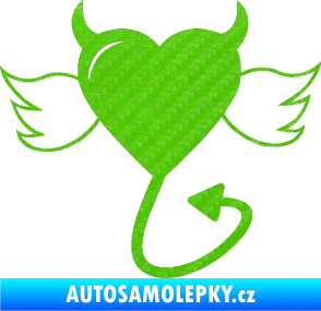 Samolepka Srdce anděl ďábel 002 pravá 3D karbon zelený kawasaki