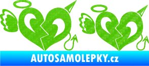 Samolepka Srdce anděl s ďáblem 3D karbon zelený kawasaki