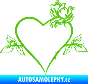 Samolepka Srdce s růží pravá 3D karbon zelený kawasaki