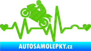 Samolepka Srdeční tep 013 levá motorkář 3D karbon zelený kawasaki
