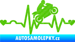 Samolepka Srdeční tep 013 pravá motorkář 3D karbon zelený kawasaki