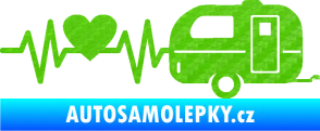 Samolepka Srdeční tep 030 pravá kempování 3D karbon zelený kawasaki