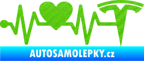Samolepka Srdeční tep 043 pravá Tesla 3D karbon zelený kawasaki