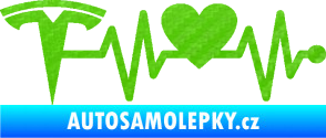 Samolepka Srdeční tep 043 levá Tesla 3D karbon zelený kawasaki