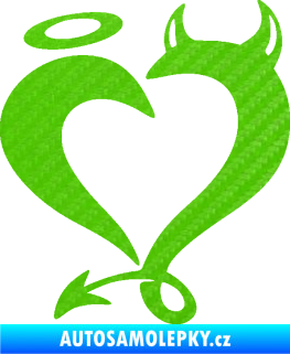 Samolepka Srdíčko 016 levá anděl s ďáblem 3D karbon zelený kawasaki
