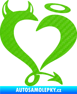 Samolepka Srdíčko 016 pravá anděl s ďáblem 3D karbon zelený kawasaki