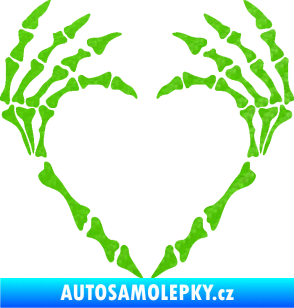 Samolepka Srdíčko z kostí 3D karbon zelený kawasaki