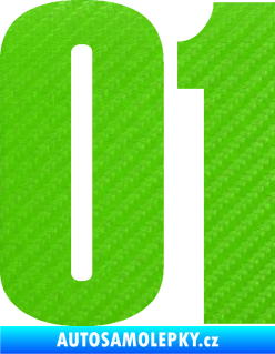 Samolepka Startovní číslo 01 typ 2 3D karbon zelený kawasaki