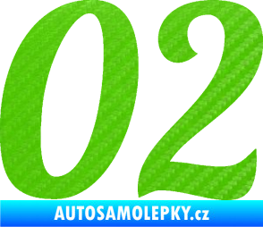 Samolepka Startovní číslo 02 typ 3 3D karbon zelený kawasaki