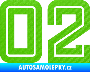 Samolepka Startovní číslo 02 typ 7 3D karbon zelený kawasaki