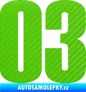 Samolepka Startovní číslo 03 typ 2   3D karbon zelený kawasaki