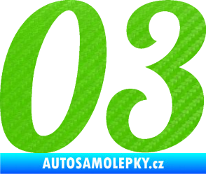 Samolepka Startovní číslo 03 typ 3 3D karbon zelený kawasaki