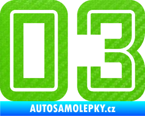Samolepka Startovní číslo 03 typ 7 3D karbon zelený kawasaki
