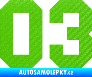 Samolepka Startovní číslo 03 3D karbon zelený kawasaki