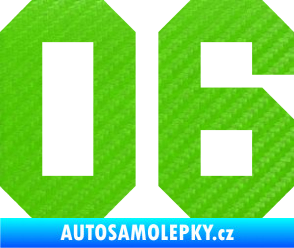 Samolepka Startovní číslo 06 3D karbon zelený kawasaki