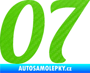 Samolepka Startovní číslo 07 typ 3 3D karbon zelený kawasaki